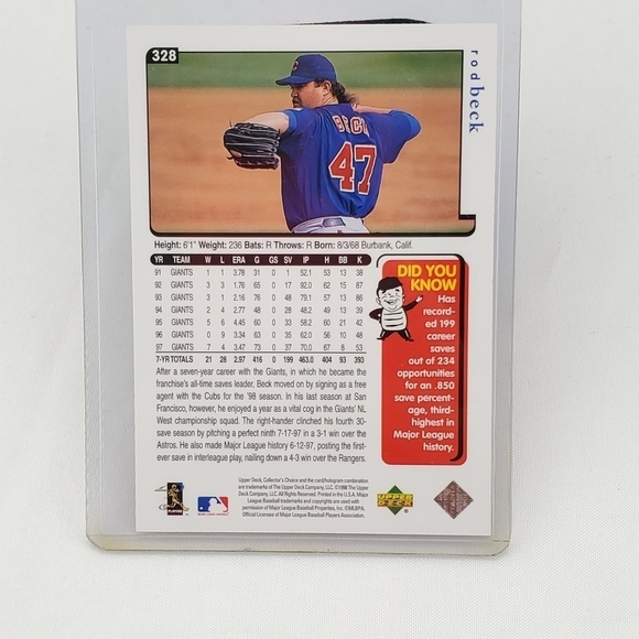 Rod Beck Signed Autographed Baseball Card 1998 Upperdeck #328 - Picture 4 of 8